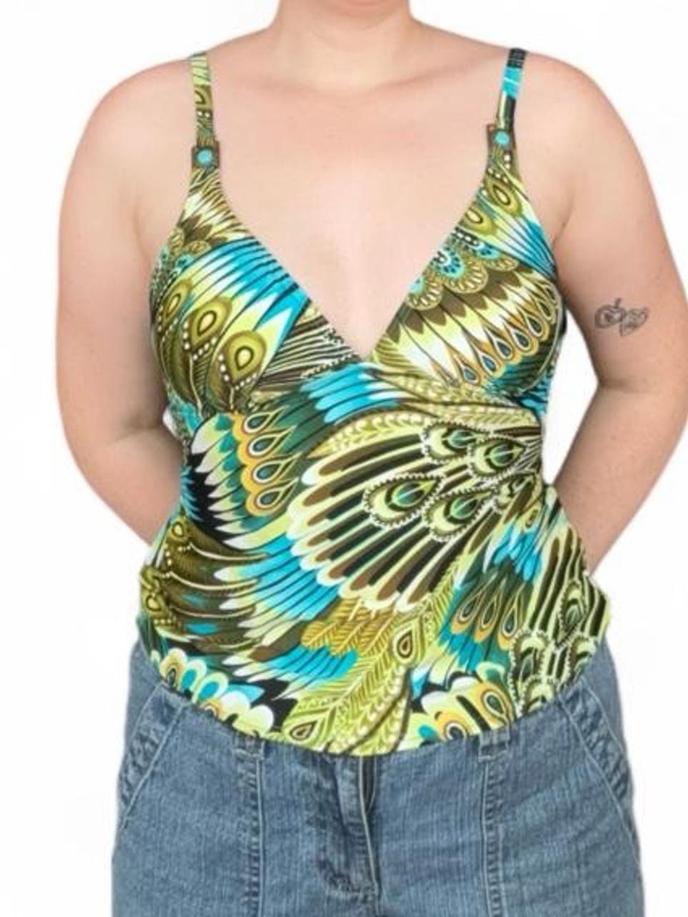Vintage Christina Peacock Print Tankini Top // Turquoise Bohemian Swim 8